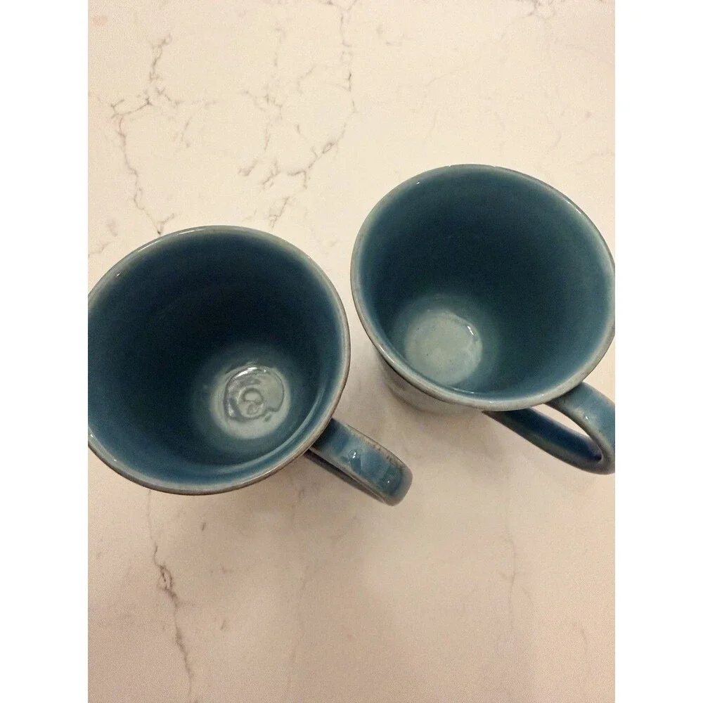 POTTERY BARN (Cambria)  Turquoise  2 Coffee/Tea MUGS, Handcrafted EXCELLENT!